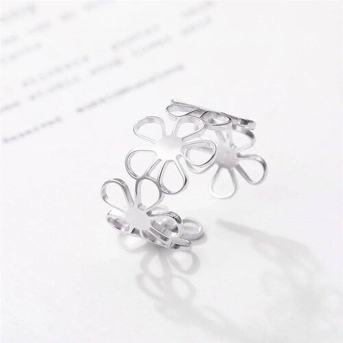 Stainless Steel Ring Vintage Daisies Flowers Open Fashion La
