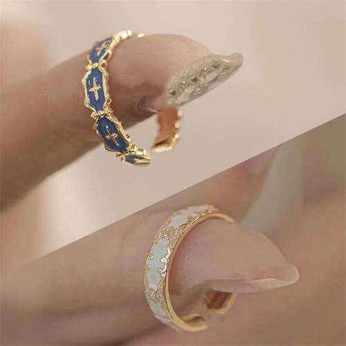 Korean Fashion Geometric Wave Enamel Glaze Rings For Women H