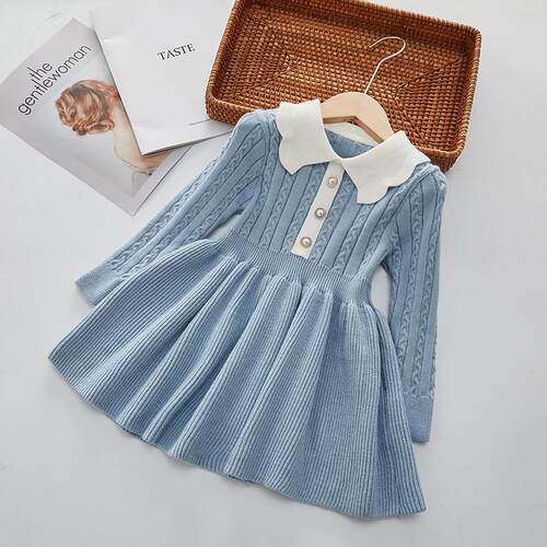 Girls Sweater Skirt 2025 Western Style Baby Lapel Princess
