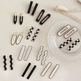 2/4/6pcs/set Women Elegant Black White Checkerboard Geometri