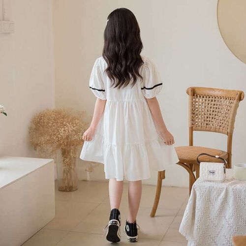 Girls College Style Dress Summer Bow Princess Dress Big Kids