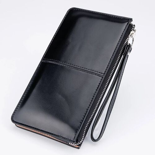 Womens Vintage Oil Wax Leather Zipper Clutch Wallet Female