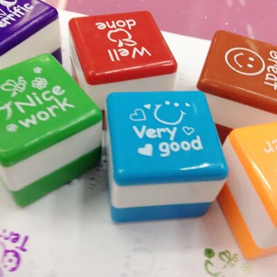 6pcs Cute Kid Encourage Stamp English Teacher Comment Stampe