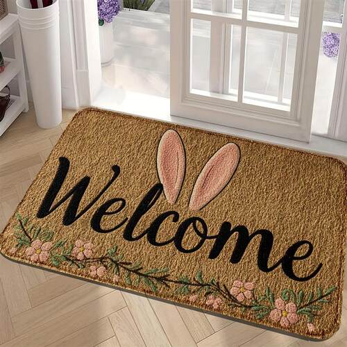 Easter Bunny Welcome Doormat Non-Slip Machine Washable Carpe