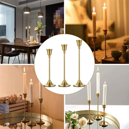 Set of 3 Vintage Elegant Metal and Aluminum Tabletop Candle