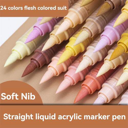24 Colors Skin Tone Acrylic Paint Pens, Brush Tip Paint Mark