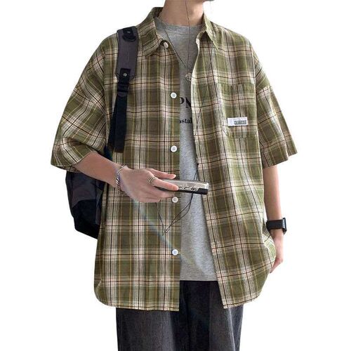 Plaid Shirt Summer New Mens Casual Short-sleeved Shirt tend