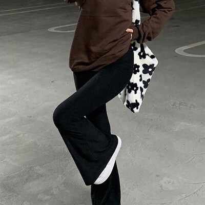 Bold Shade Grunge 90s Urban Style Boot Cut Pants High Waist