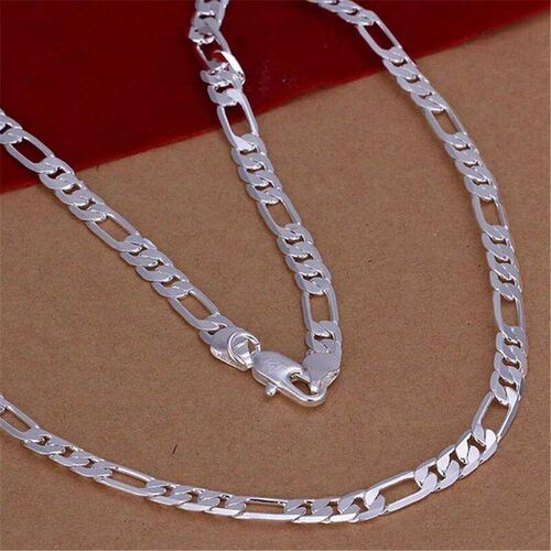 Wholesale High Quality Mens 6mm Flat Chain Silver Color Neck