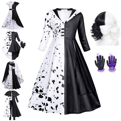 Jurebecia Girls Villains Cruella Deville Dress Up Costume