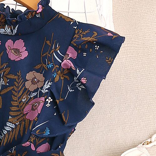 European Girls Dress Retro Print Flutter Sleeve Princess Dre