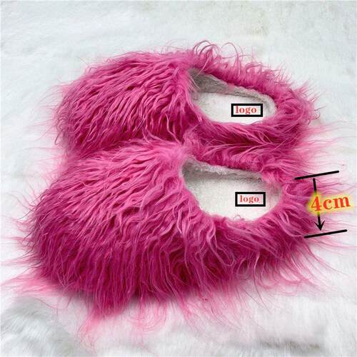 Luxury Fur Slippers Women Round Toe Mongolian Fur Slides Wom