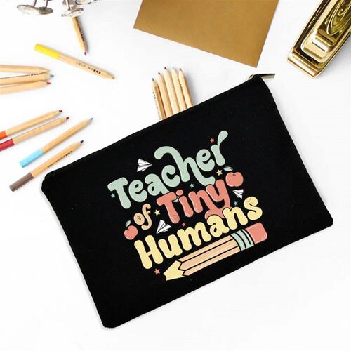 Teacher Flower Print Pencil Case Travel Makeup Bag School St