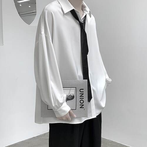 Black Long-sleeved Shirts Men Korean Comfortable Blouses Cas