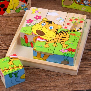 Baby Wooden Blocks Toys Children Six Side Cube Jigsaw Puzzle