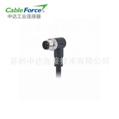 M12连接器4pin T-Code公弯头预铸电缆防水航空插头2M 非屏蔽