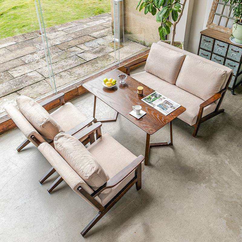 咖啡厅实木沙发桌椅组合复古奶茶店洽谈休闲书吧休息区民宿沙发椅