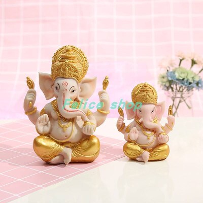 Gold Lord Ganesha Buddha Statue Elephant God Sculptures Gane