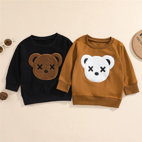Childrens Sweater Bear Embroidery Design Long-sleeved Round
