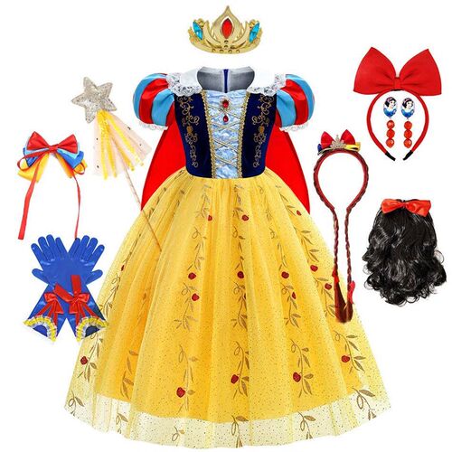 Girl Snow White Dress Kids Deluxe Embroidery Gown With Cloak