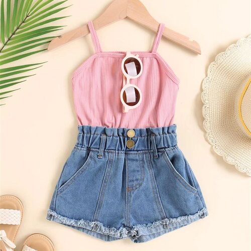 2025 Girls Toddler Knit Ribbed Cotton Washstone Edge Denim S
