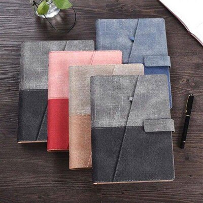 Note with Pen Holder Magnetic Button Faux Leather Cover