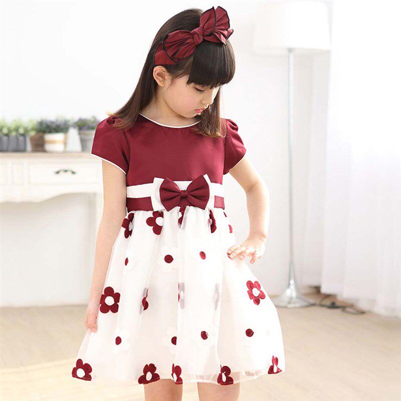 Floral Dress For Girls 2020 Summer Mesh Girls Dress Bow Kids图片