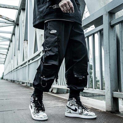 HOUZHOU Black Cargo Pants Men Joggers Hip Hop Techwear Pants