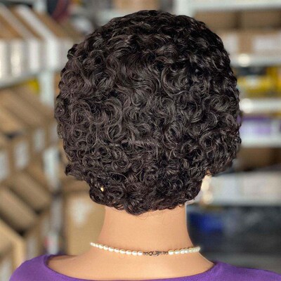 Short Curly Pixie Cut Wig 99J Colored Human Hair Wigs Brazil