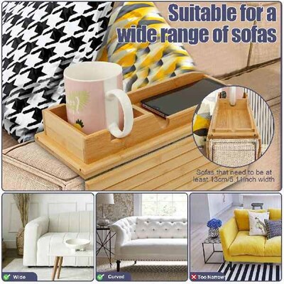 Couch Cup Holder Bamboo Wood Sofa Armrest Tray Foldable Sofa