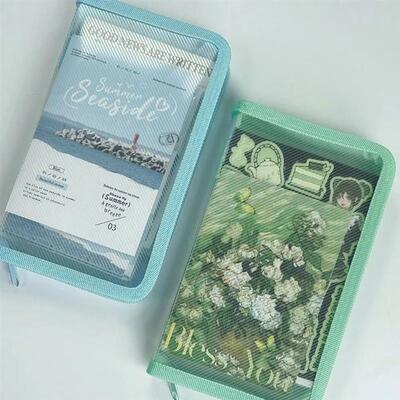 A6 Transparent Diagonal PP Zipper Bag Sticker Stationery Acc