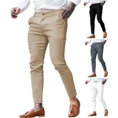 Men Formal Pants Classic Mid-rise Regular Fit Solid Color