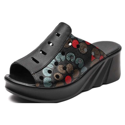 Summer new vintage muffin thick-soled sandals top layer cowh