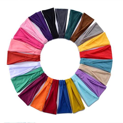 Women Solid Color Elastic Hair Bands Yoga Headband Turban Ma