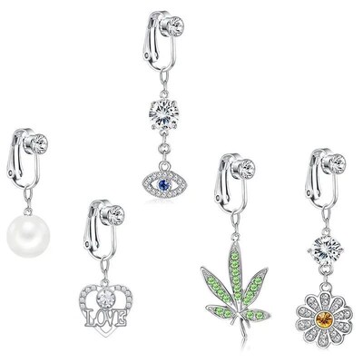 Faux Fake Belly Piercing Butterfly Leaves Dangling Long Fake