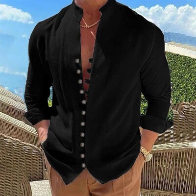 New Spring Autumn casual shirt loose Mens Solid Color Long