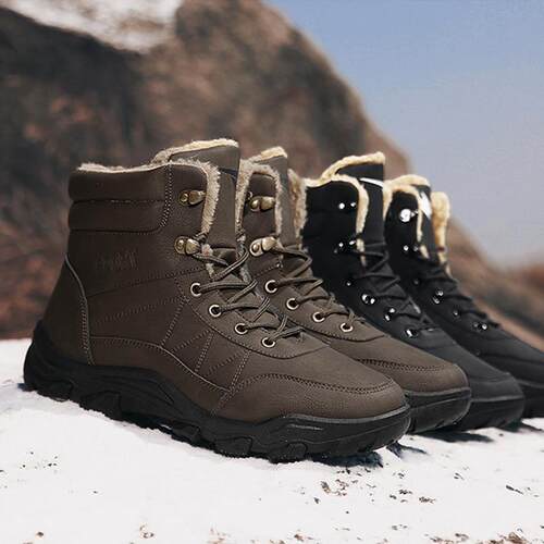 2021 Winter Men Warm Fleece Waterproof Leather?Snow Boots S