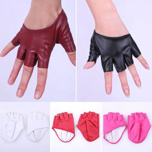 Faux Leather Gloves Fashion Woman Lady rendy Tight Half Palm