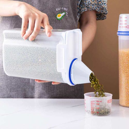 Household Rice Bucket Transparent Square Grain Tank with Sca