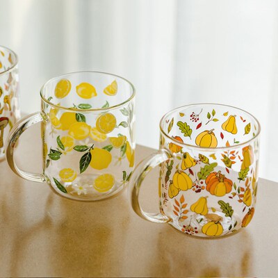 Heat-Resistant with Handle Glass Mug Breakfast Milk Cup Cute