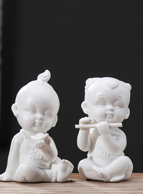 创意手工陶瓷人物早生贵子宝宝金童玉女婚庆礼品善财童子家居摆件