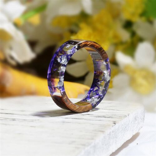 Wood Resin Ring Diy Handmade Dried Flowers Ring For Women Me