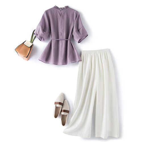 Cotton and Linen Wide-leg Pants Set Summer New Fashion Retro