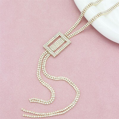 Design inspired long rhinestone sweater chain for womens w