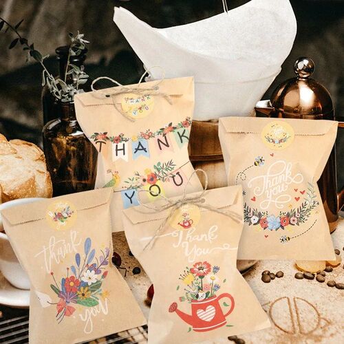 24Sets Thank You Kraft Paper Bags Cute Rainbow Dino Happy Bi