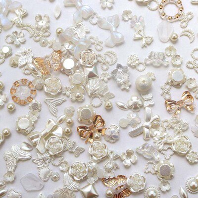 100pcs white ABS Resin Half Round flower Bow Alien Pearls Fo