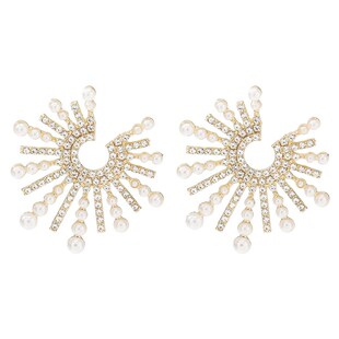 OutputAlloy Inlaid Diamond Pearl Notched Sunflower Earring F