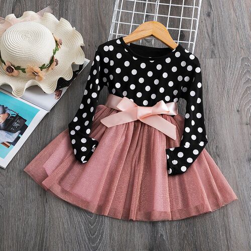2022 Long Sleeve Dress For Girl Polka Dot Bow Kid Clothes 2