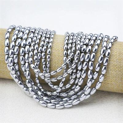 15 Silver Plated 4x6/5x8mm Hematite Natural Stone Rice Gra