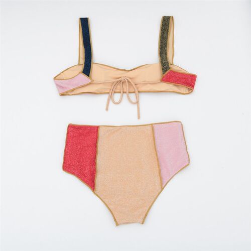 High Waist Bikini Women Swimsuit Contrast Color Patchwork Sw